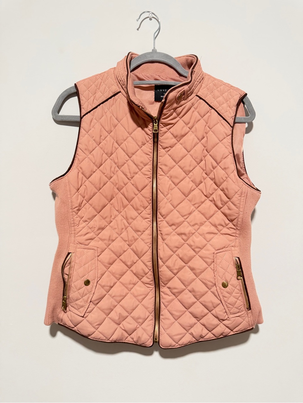 Love Tree Quilted Peach Pink Vest with Gold Hardware